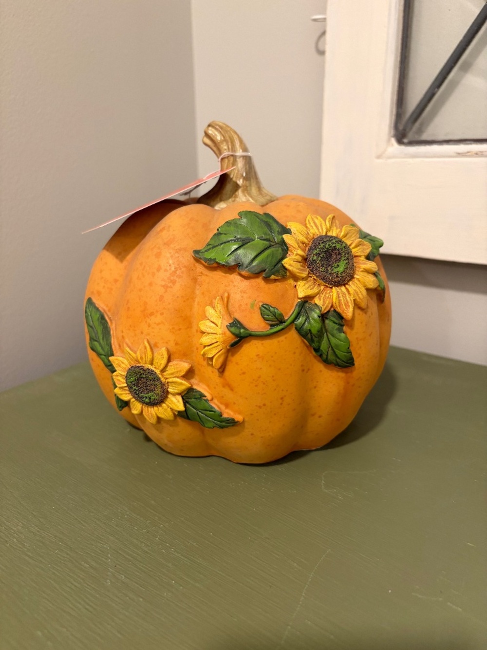 Martha Stewart Fall Harvest Sunflower Pumpkin NWT 8" orange green cottagecore